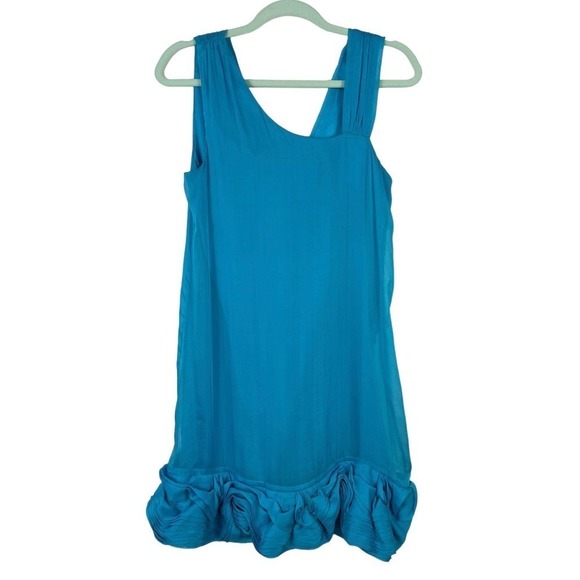 Alice + Olivia Blue Asymmetrical Ruffle Hem Silk Sleeveless Mini Dress Small - Picture 1 of 12